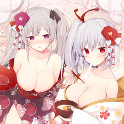 This is a pixiv picture whose title is 銀髪とお正月.