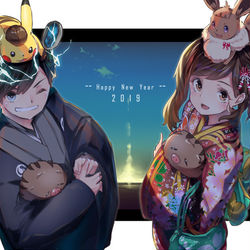 This is a pixiv picture whose title is ピカブイとウリムー年d(￣ ￣).