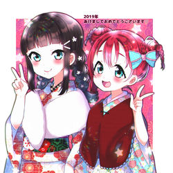 This is a pixiv picture whose title is 2019年あけおめ姉妹.