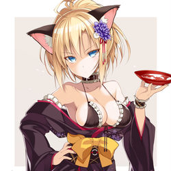 This is a pixiv picture whose title is 晴れ水着猫耳お嬢様.