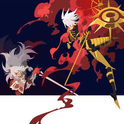 This is a pixiv picture whose title is カルナvsジークフリート.