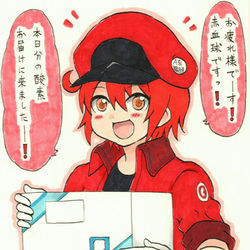 This is a pixiv picture whose title is 赤血球ちゃんが酸素をもって猪突猛進体内循環をするシリーズ①.