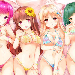 This is a pixiv picture whose title is 浅見景、天都かなた、笹原野々花、九重忍（壁紙）.