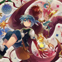 This is a pixiv picture whose title is 紅と青の魂.