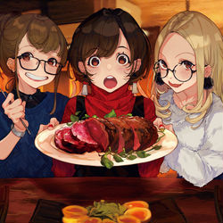 This is a pixiv picture whose title is 肉！.