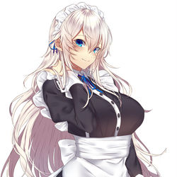 This is a pixiv picture whose title is 白髪おねーさんメイド.