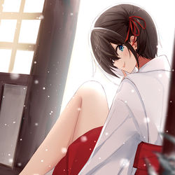 This is a pixiv picture whose title is 雪と巫女.