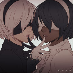 This is a pixiv picture whose title is 2B // 2P.