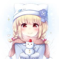 This is a pixiv picture whose title is にゃんこ雪だるま.