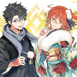This is a pixiv picture whose title is あけおめぐだーず+古代王.