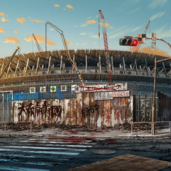 This is a pixiv picture whose title is 新国立競技場幻想.