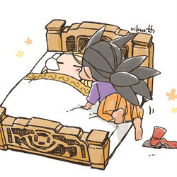 This is a pixiv picture whose title is すぐベッド入ってくる.