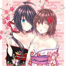 This is a pixiv picture whose title is 新春ほろ酔いラブラブ重巡姉妹.