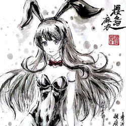 This is a pixiv picture whose title is 【極道水墨】櫻島麻衣.