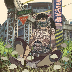 This is a pixiv picture whose title is 団地と花壇とメカちゃん.