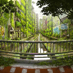 This is a pixiv picture whose title is 渋谷川幻想.
