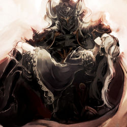 This is a pixiv picture whose title is 黒騎士とオーキス.