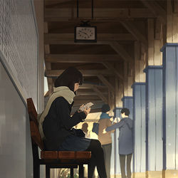 This is a pixiv picture whose title is 待ち時間.