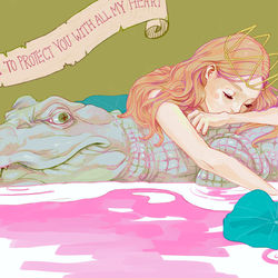 This is a pixiv picture whose title is ワニと姫.