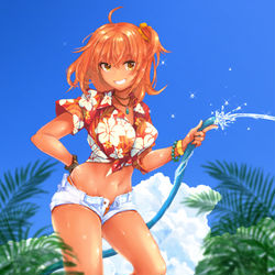 This is a pixiv picture whose title is 日焼け元気印JKと正月バカンス.