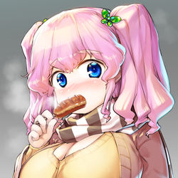 This is a pixiv picture whose title is 冬とおっぱいとフランクフルト.