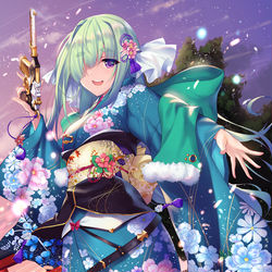 This is a pixiv picture whose title is 【グランスフィア】花飾る鉄砲姫シオン.