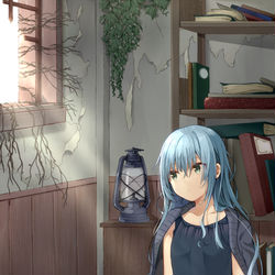 This is a pixiv picture whose title is 廃墟と少女.