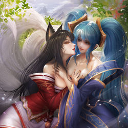 This is a pixiv picture whose title is ahri&sona.