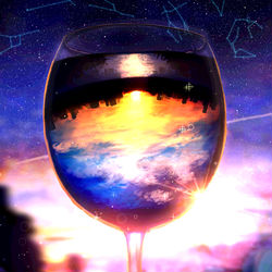 This is a pixiv picture whose title is ワイングラスの夕景.