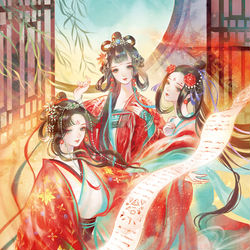 This is a pixiv picture whose title is 【仕事絵】三仙姑／Force of  Will.