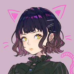 This is a pixiv picture whose title is 黒髪ウェーブボブちゃん.