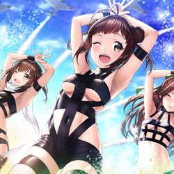 This is a pixiv picture whose title is 妖精たちに刺激された川内型三姉妹.