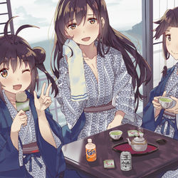 This is a pixiv picture whose title is 川内型三姉妹と温泉旅行.