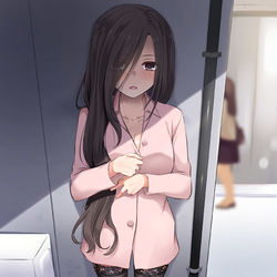 This is a pixiv picture whose title is 路地裏、ビルのスキマで、地味な彼女が.