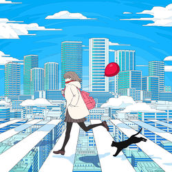 This is a pixiv picture whose title is 空中横断歩道.