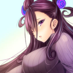 This is a pixiv picture whose title is 紫式部ちゃんにノーブラニット.
