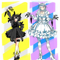 This is a pixiv picture whose title is ふわふわ黒白バニー.