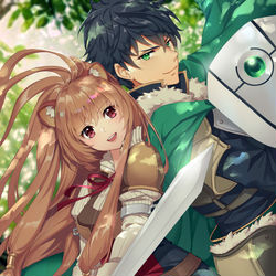 This is a pixiv picture whose title is 盾君 + ラフタリア.