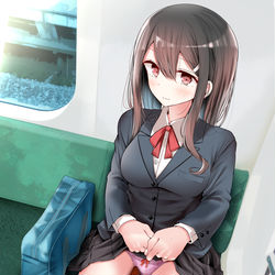 This is a pixiv picture whose title is 通学道中であの娘がぱんつとチョコを見せてくる.