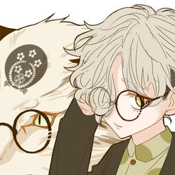 This is a pixiv picture whose title is 五虎退さんと眼鏡.