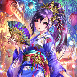 This is a pixiv picture whose title is 【輝星のリベリオン】「花火背に微笑する龍姫」 上杉謙信.