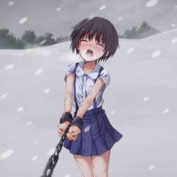 This is a pixiv picture whose title is 雪原を連行されるロリ少女.