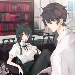 This is a pixiv picture whose title is 探偵先輩と僕の不完全な事件簿.