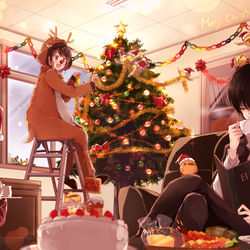 This is a pixiv picture whose title is 応接室でクリスマス※ヒバハル.
