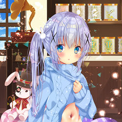 This is a pixiv picture whose title is ごちうさ　チノちゃんセーターでおへそチラリ.