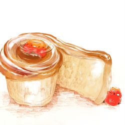 This is a pixiv picture whose title is デニッシュの食べ方.
