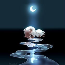 This is a pixiv picture whose title is 月と川.