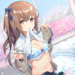 This is a pixiv picture whose title is 熱、計ってほしーな.