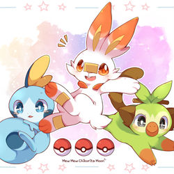 This is a pixiv picture whose title is Scorbunny, Sobble and Grookey.