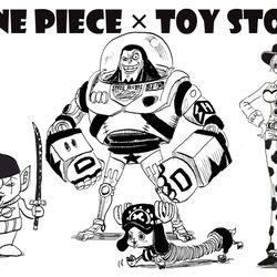 This is a pixiv picture whose title is ONEPIECE×TOYSTORY.